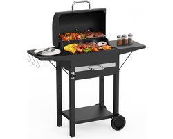 Houtskool BBQ Grill met Roker - Zwart - Draagbare Grill met Zijplanken - Voor Buiten en Tuin