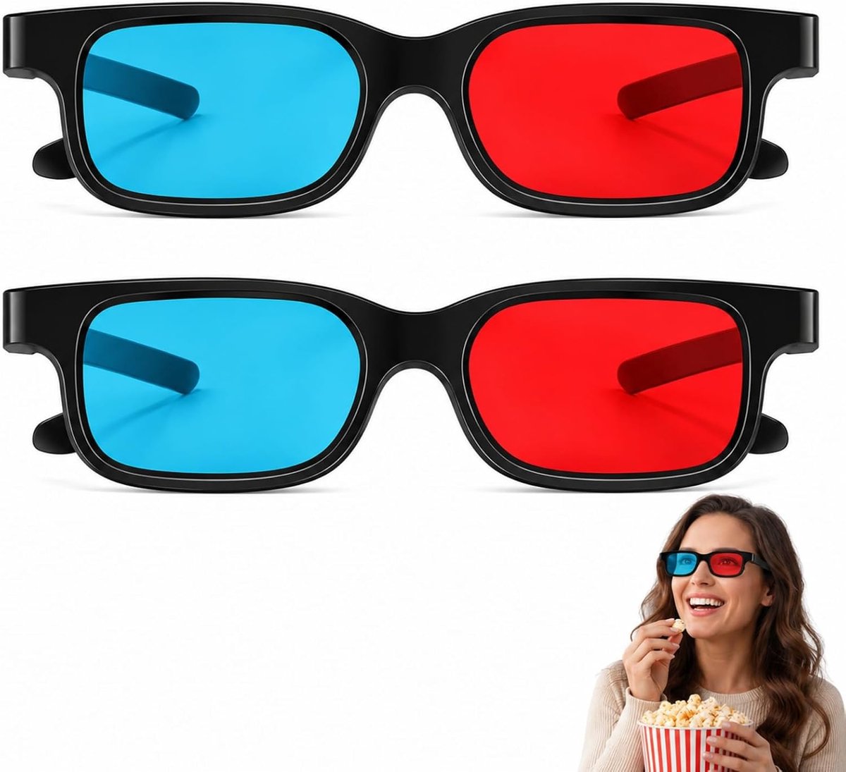 3D brillen 2 stuks - robuust plastic - rood/blauw - ideaal voor films en games - ShopVlot