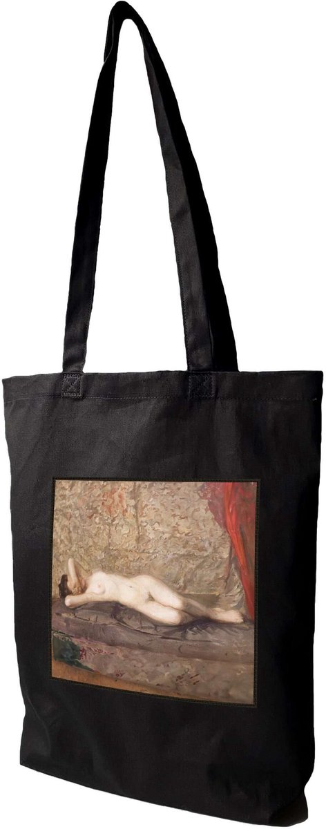Merkloze shopper tas met kunstprint, katoen, 38x41cm
