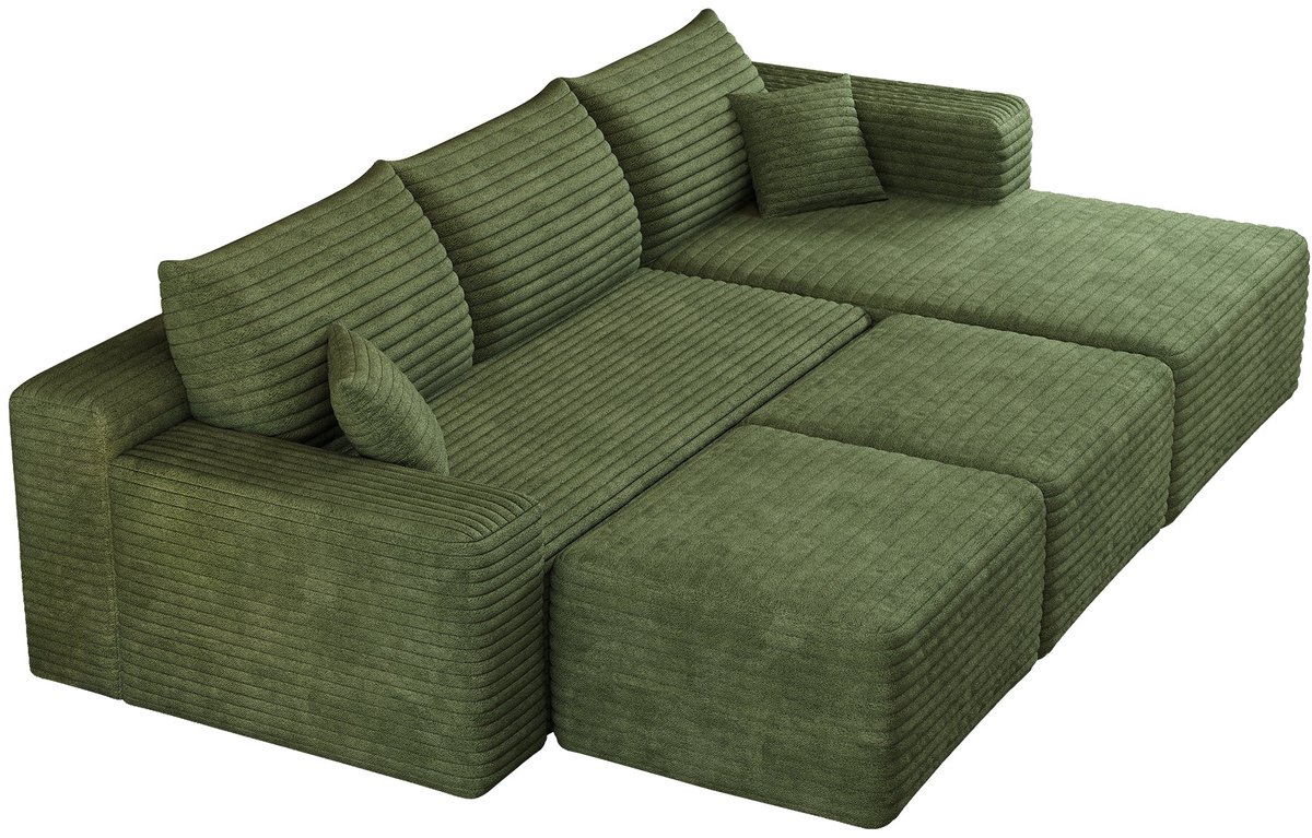 Merax Hoekbank 5-Zits 241 cm - Ribstof - Chaise Longue - Diepe Zit - Modulaire Loungebank - Groen - Zonder Montage