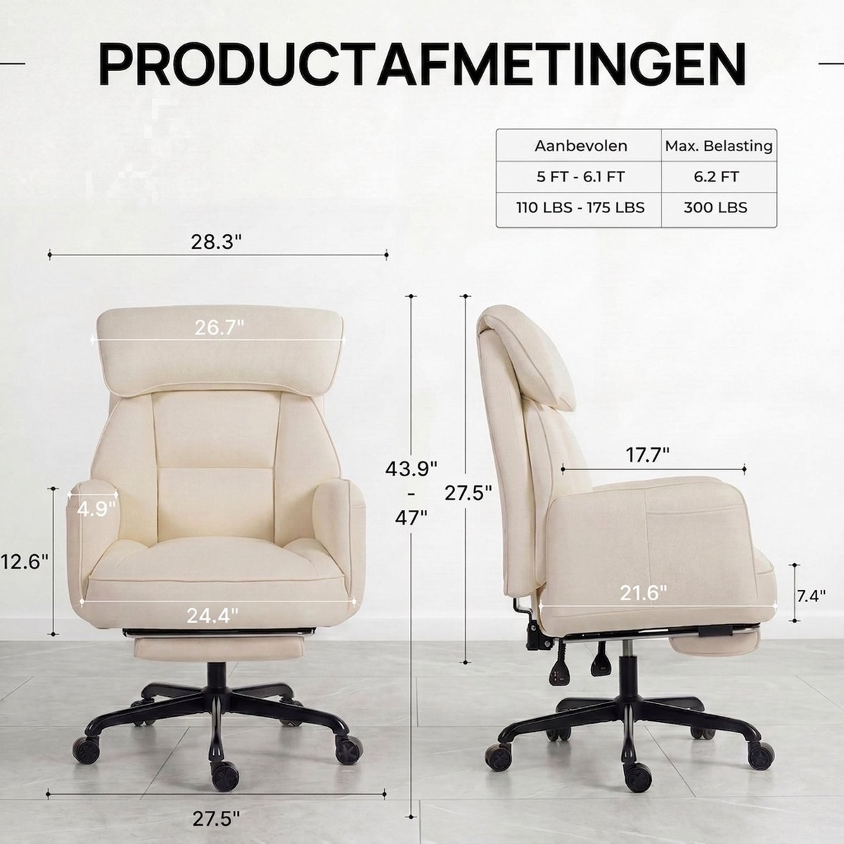 Dowinx - Gamestoel - Gamestoelen - Verstelbare Gamingstoel - Ergonomische Bureaustoel - Grote Bureaustoel - Game stoelen - Bureaustoel pocketvering - Game bureaustoel - chair - PU - Wit thumbnail 2