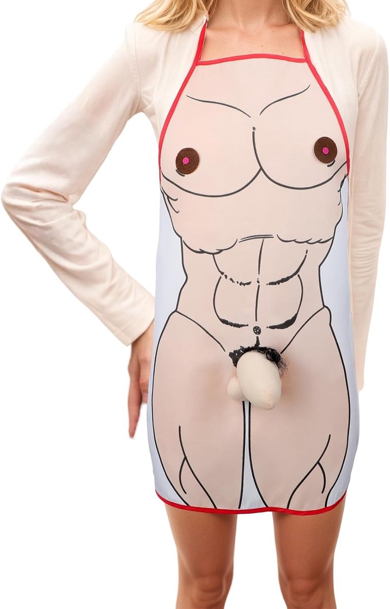 Kookschort sexy man vrouw - 3D pluche - grappig JGA barbecue schort - perfect voor feestjes - ShopVlot