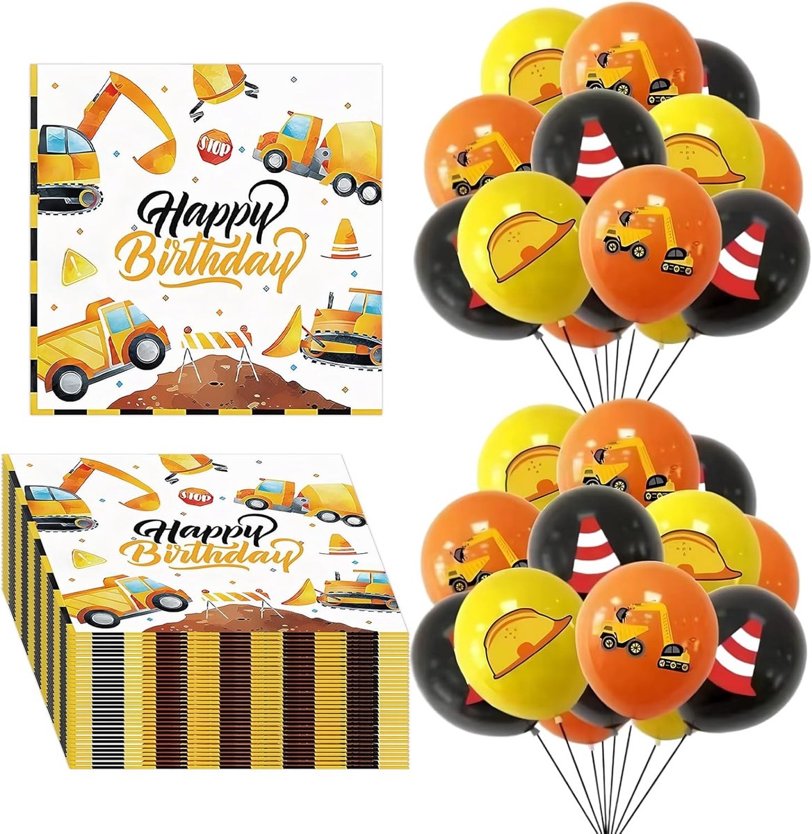 Graafmachine verjaardagsdecoratie 40 stuks servetten - 30 stuks bouwvoertuigballon - feestpakket voor jongens - ShopVlot
