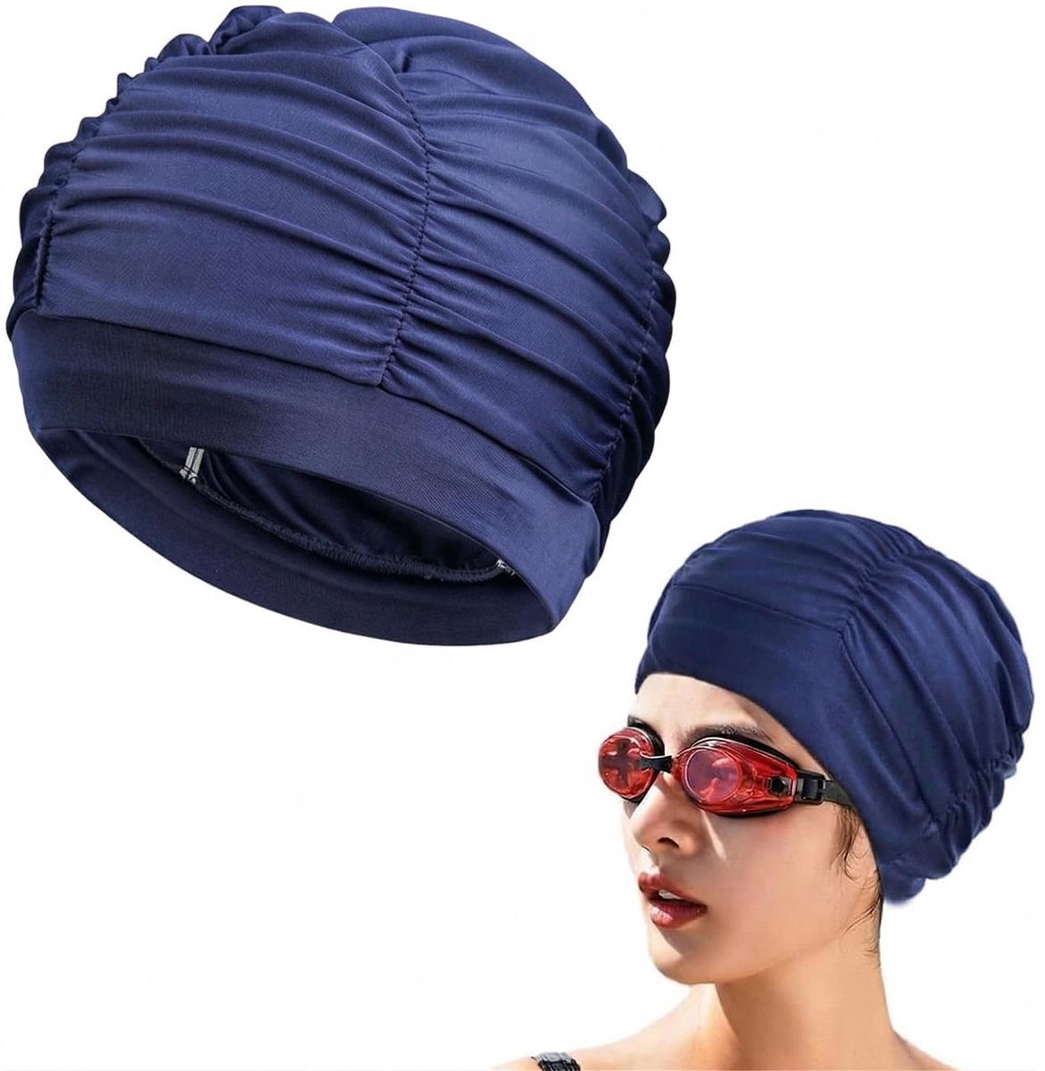 Badekap voor dames met lange haren, nylon stretch, donkerblauw