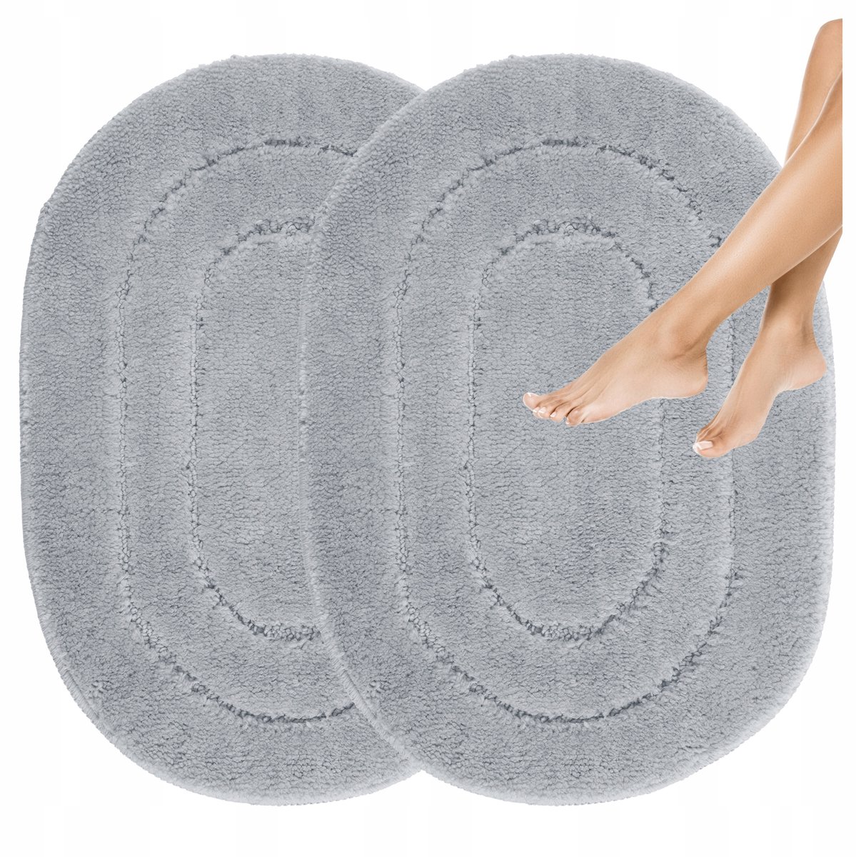 Zachte Antislip Badmat Set 2x 40x60cm - Wasbaar - Grijs