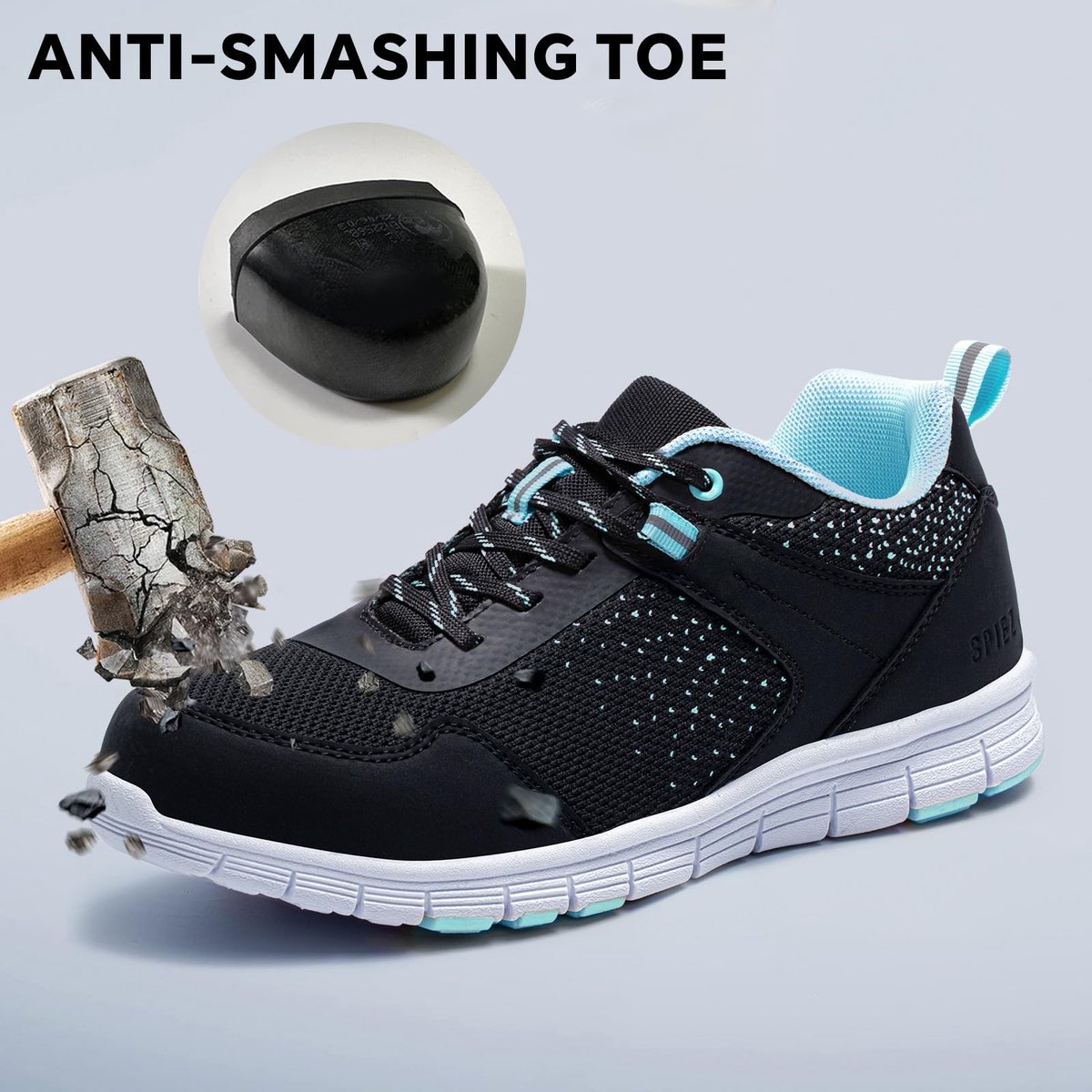 SPIEZ Slipvast Veiligheidsschoenen Dames Werkschoenen, 35EU, Zwart-blauw - ShopVlot