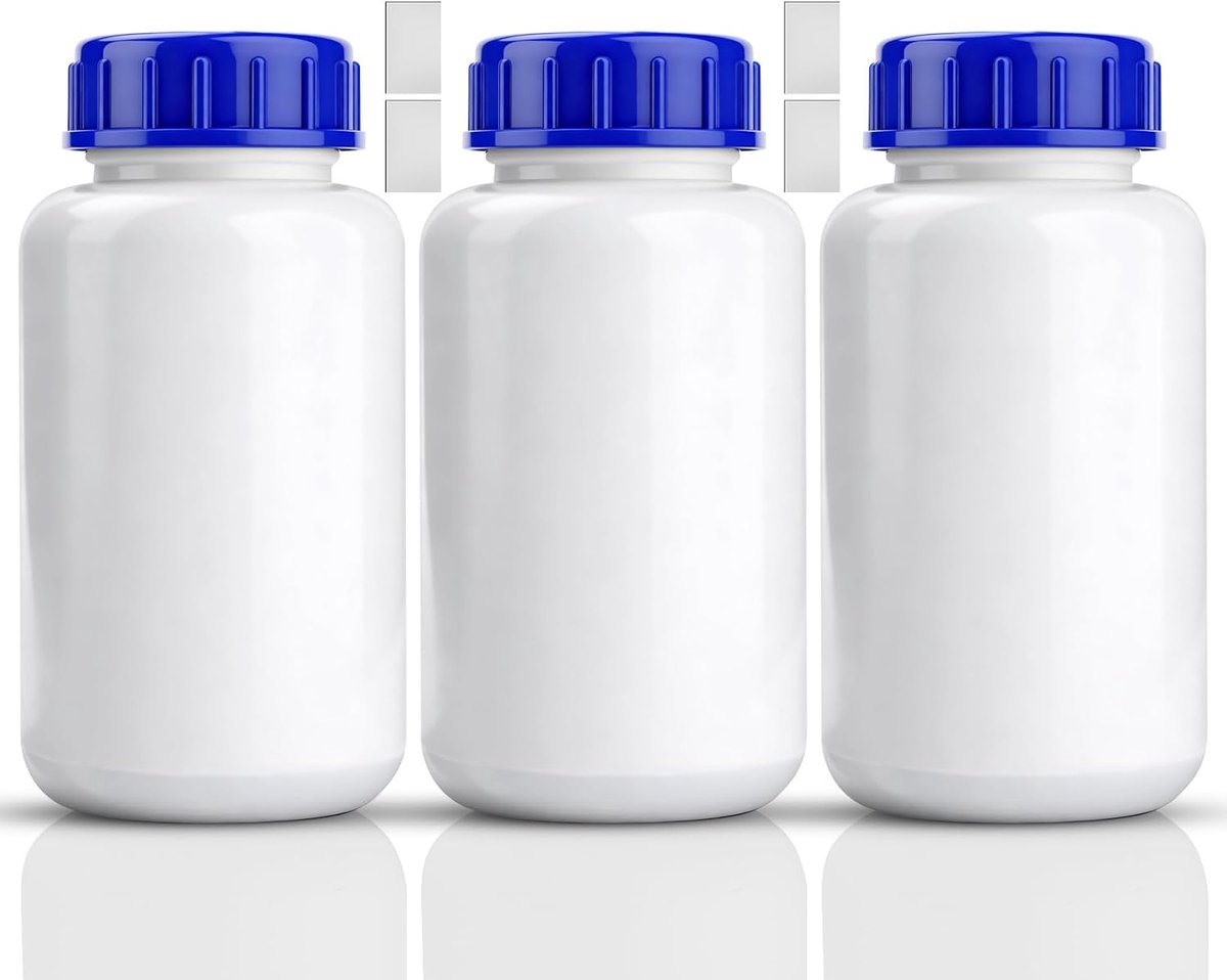 3pcs 500ml Wide Neck Bottle with Screw Cap HDPE Laboratory Bottle Plastic Bottles for Self Filling Wide Neck Chemistry - ShopVlot