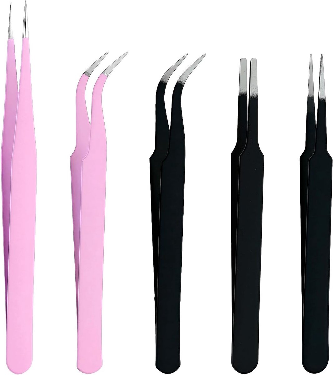 Pack of 5 Tweezers Bead Tweezers Stainless Steel Precision Tweezers Set for Jewellery DIY Crafts Electronic Repairs - ShopVlot