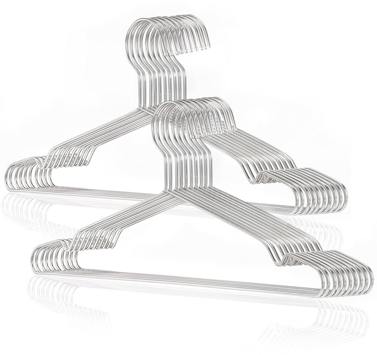 Famanu – Kleerhangers voor kleding, set van 20 stuks, volwassen mantelhangers van zilverdraad, ruimtebesparend, metalen hangers voor shirts, jurken, pakken, jassen en broeken (42 cm