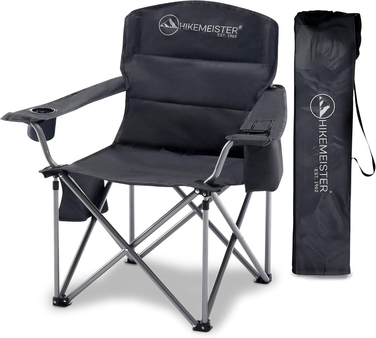 Hikemeister XXL Camping Chair, Folding Chair up to 158 kg, Padded with Insulated Cup Holders, Fishing Chair with - ShopVlot
