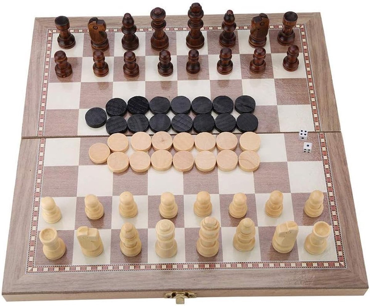Schaakstenen - Houten Schaakspelset - Compact - Inklapbaar Schaakbord - Voor Volwassenen en Kinderen