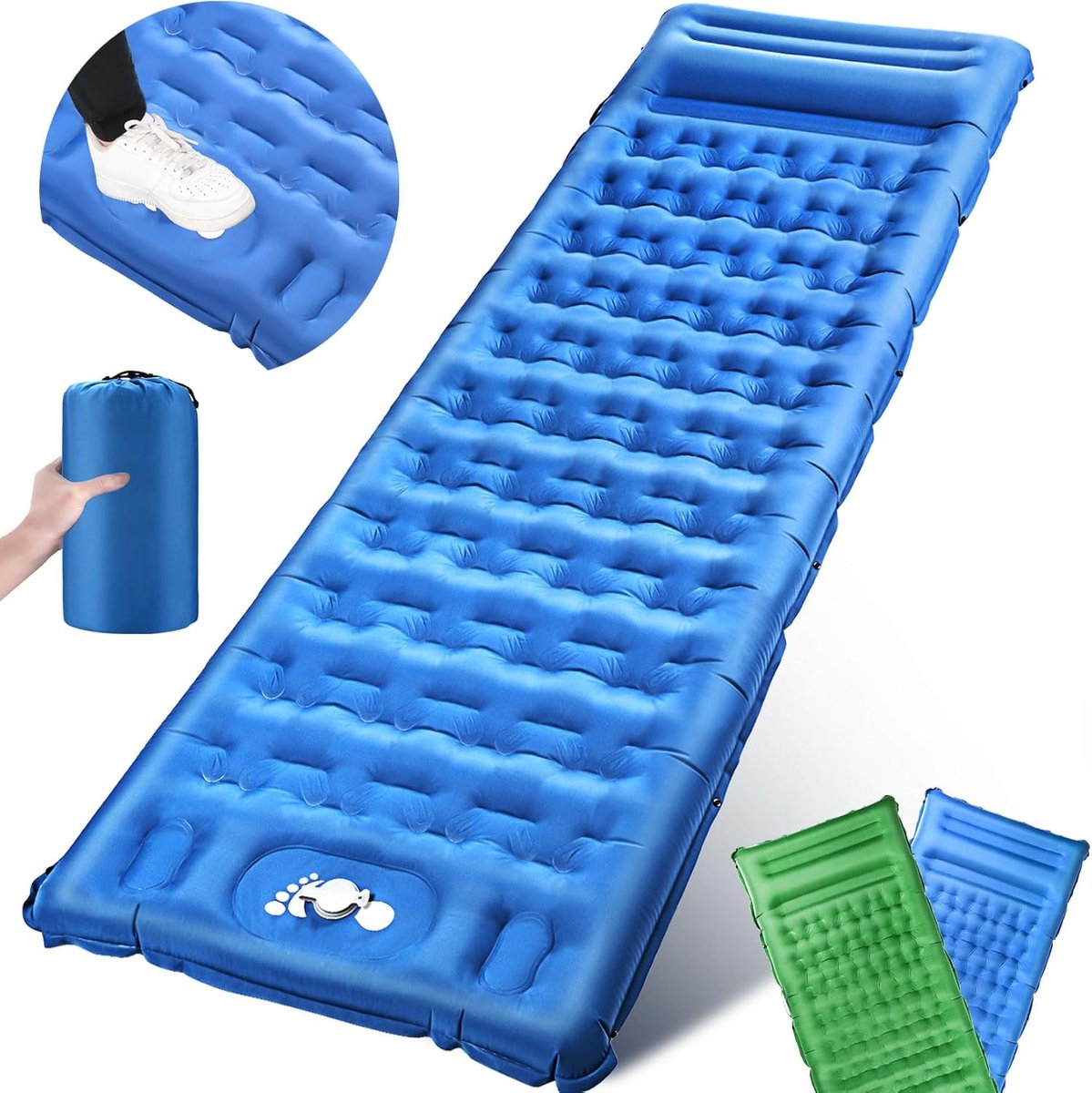 Opblaasbaar Slaapmatje 12 cm Dikker - Zelfopblazend met Voetpomp - Ultralicht en Vouwbaar - Ideaal voor Kamperen - ShopVlot