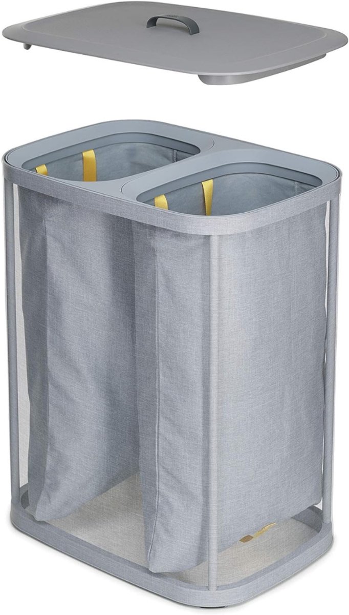 VALI® Wasmand - 2 Afneembare Waszakken met Handvatten - Wasmanden - Wasbox - 90L - Grijs - 10cm x 56cm x 71cm