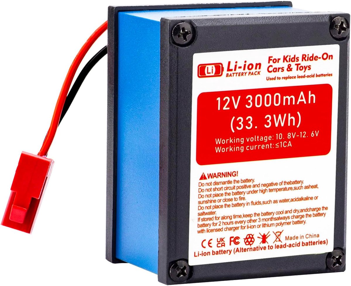 12 V 3000 mAh Lithium Ion Battery, Replacement Battery for Children's Electric Vehicles, Toy Car, DIY and Various - ShopVlot