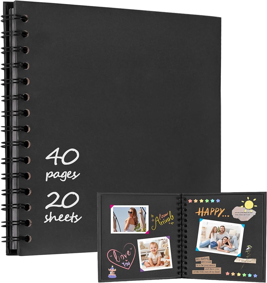 Photo Album, 20.5 x 20.5 cm, 20 Sheets (40 Pages) Black Paper, Empty, Suitable for Family Album, Wedding Memories, DIY - ShopVlot