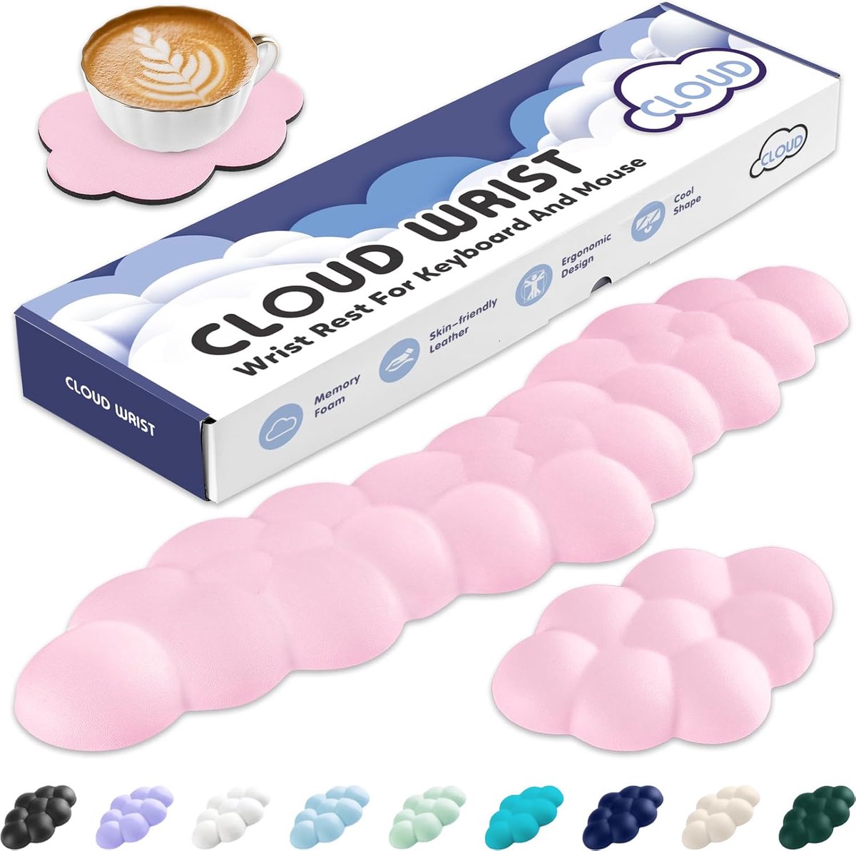 Sushret Cloud Wrist Rest Set, PU Lederen Geheugenfoam Polsondersteuning, Schattig Wolarmsteun Kussen & Palmsteun - ShopVlot