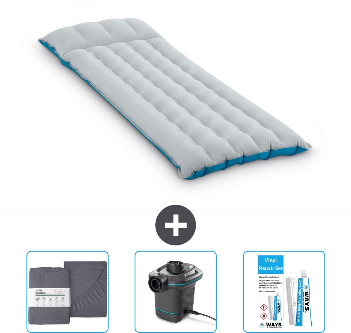 Intex Campingmat - 1-Persoons - 67 x 184 x 17 cm - Blauw - Inclusief Hoeslaken - Pomp en Reparatieset