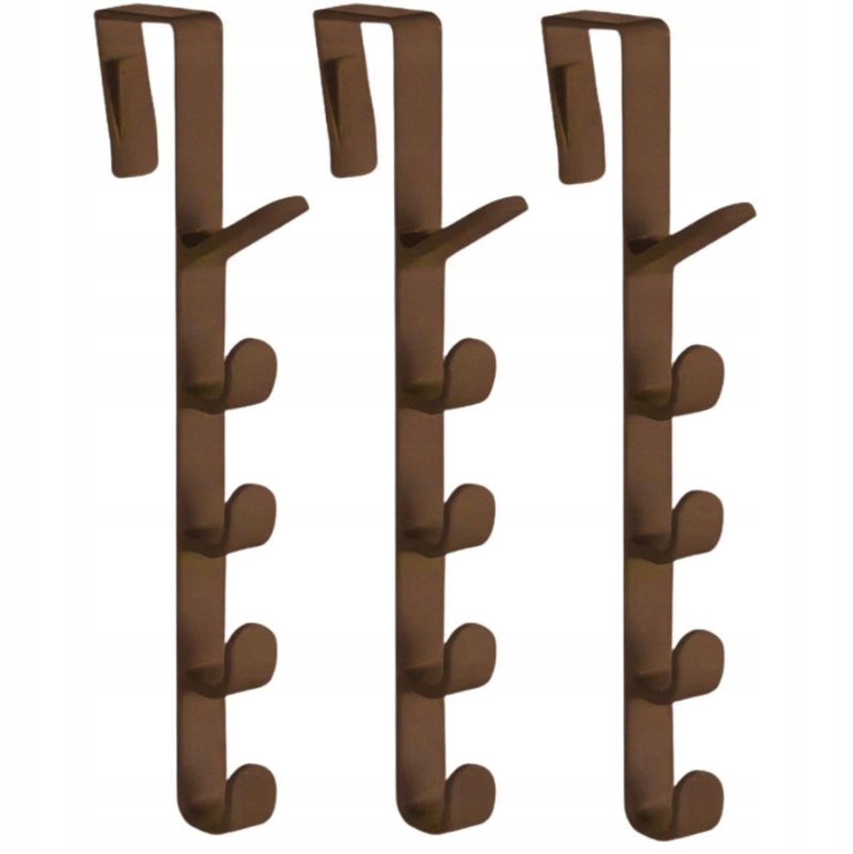 3x Deurhanger met 5 Haken - Bruin, Geen Boren Nodig