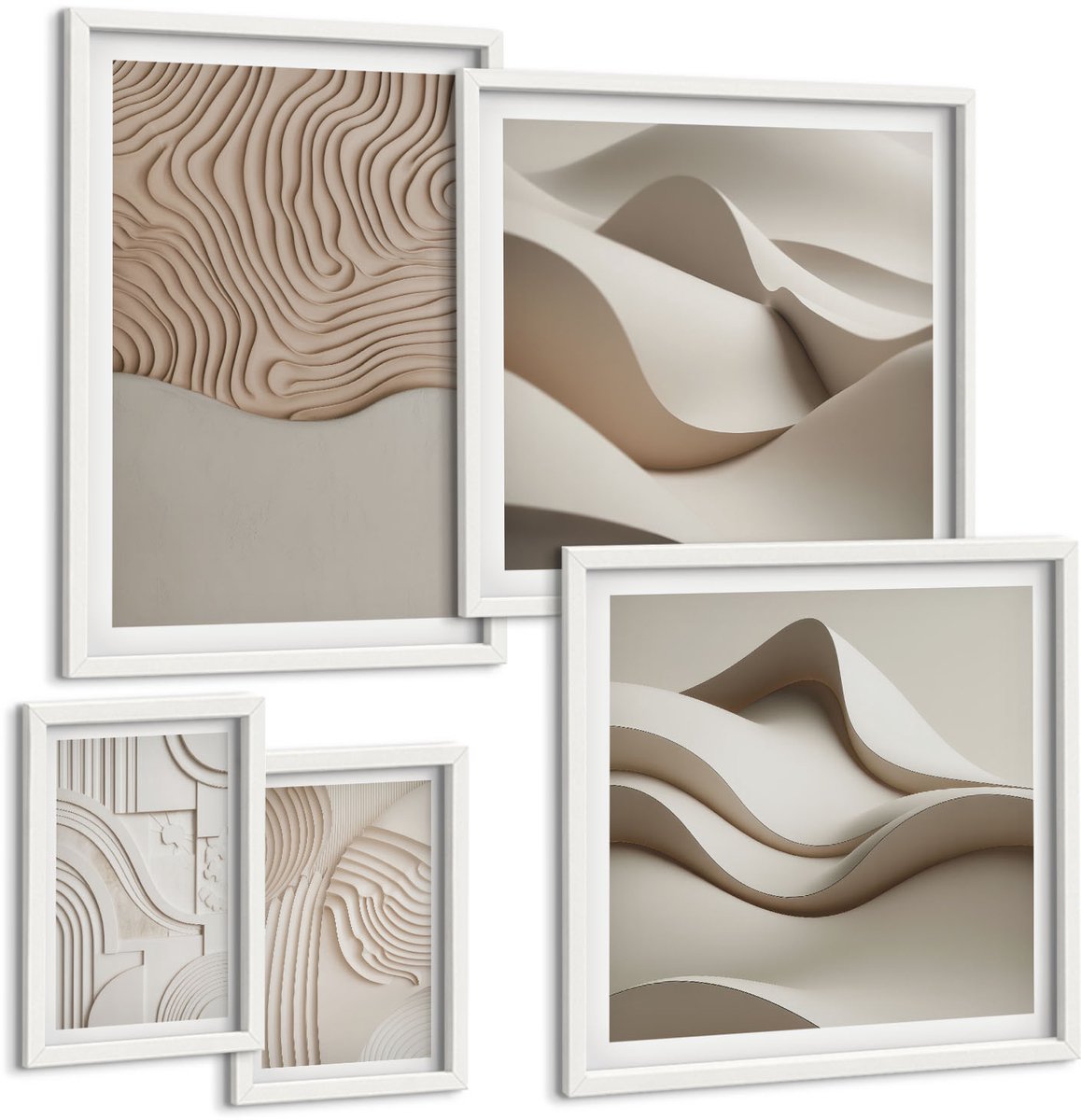 Tulup 4-Delige Schilderij Set - Abstracte reliëfpatronen in beigetinten - 50 x 50 cm, 20 x 30 cm en 40 x 60 cm - Wanddecoratie - Schilderijen Set - Kantoor - Stijlvolle Muurdecoratie