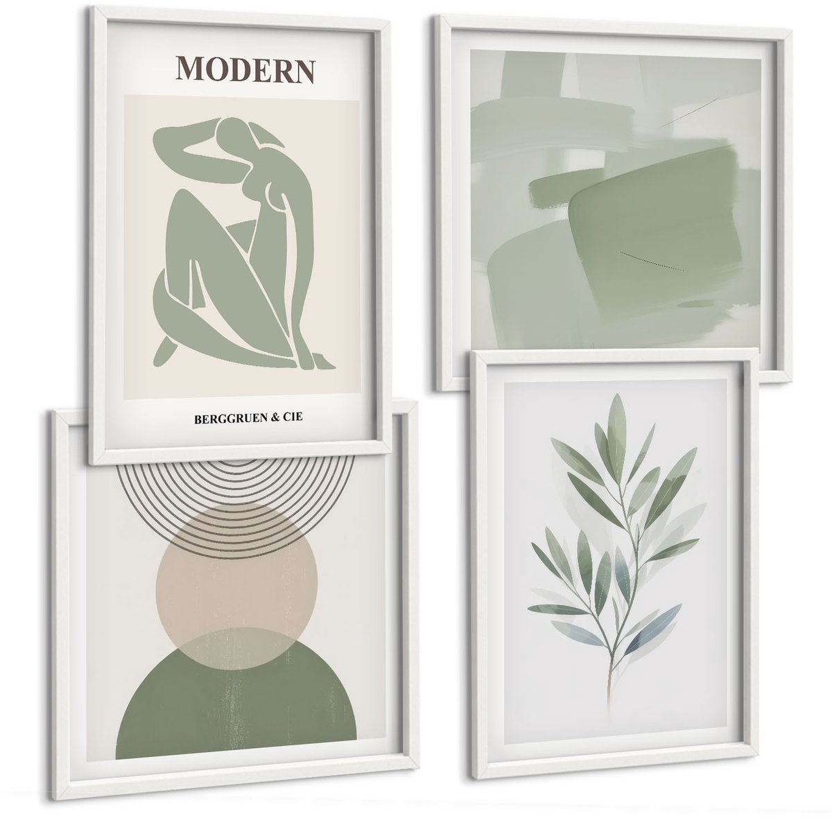 Tulup 4-Delige Schilderij Set - Stijlvolle afbeeldingen met abstracte vormen en planten. - 40x40 en 40x60 - Moderne Wanddecoratie - Woonkamer