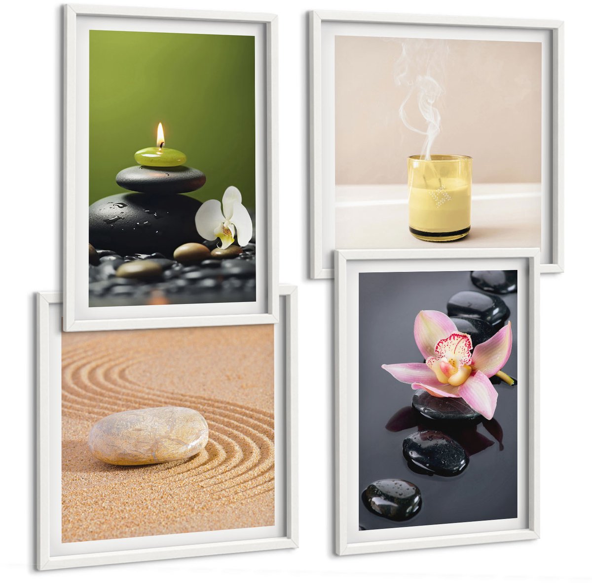 Tulup 4-Delige Schilderij Set - Rustgevende steenthema's: vrede en zen - 40x40 en 40x60 - Schilderijen Set - Wanddecoratie - Woonkamer - Moderne Wanddecoratie