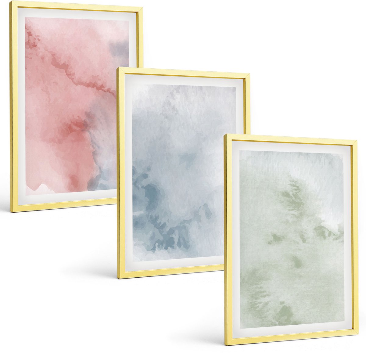 TULUP 4-Delige Schilderij Set - Pastelkleurige structuren, kleurrijke aquarelverf op canvas - 40 x 60 cm - Stijlvolle Muurdecoratie - Kantoor Gouden lijst