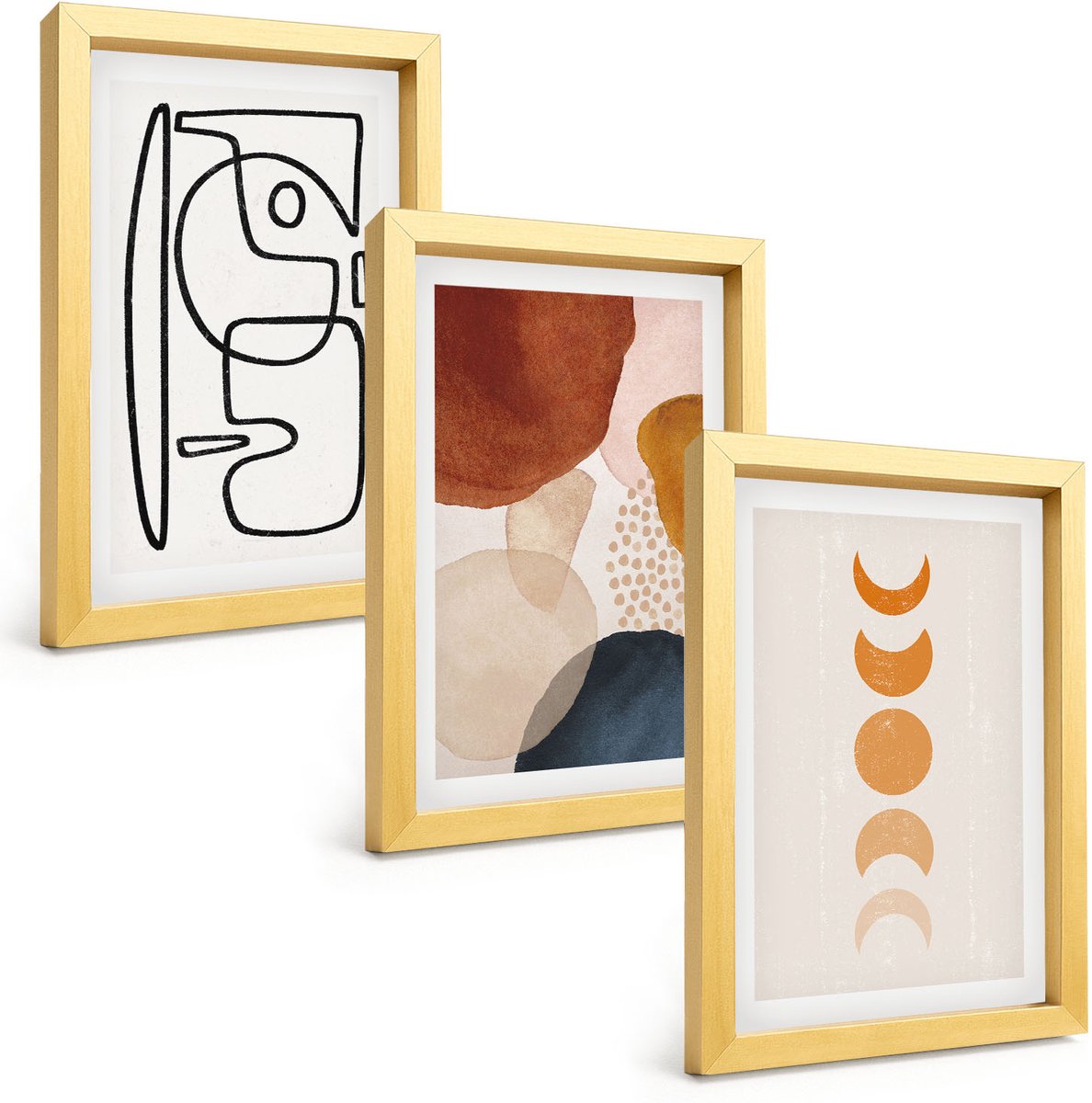 TULUP 4-Delige Schilderij Set - Abstracte vormen en kleuren, modieuze decoraties - 20 x 30 cm - Moderne Wanddecoratie - Woonkamer Gouden lijst