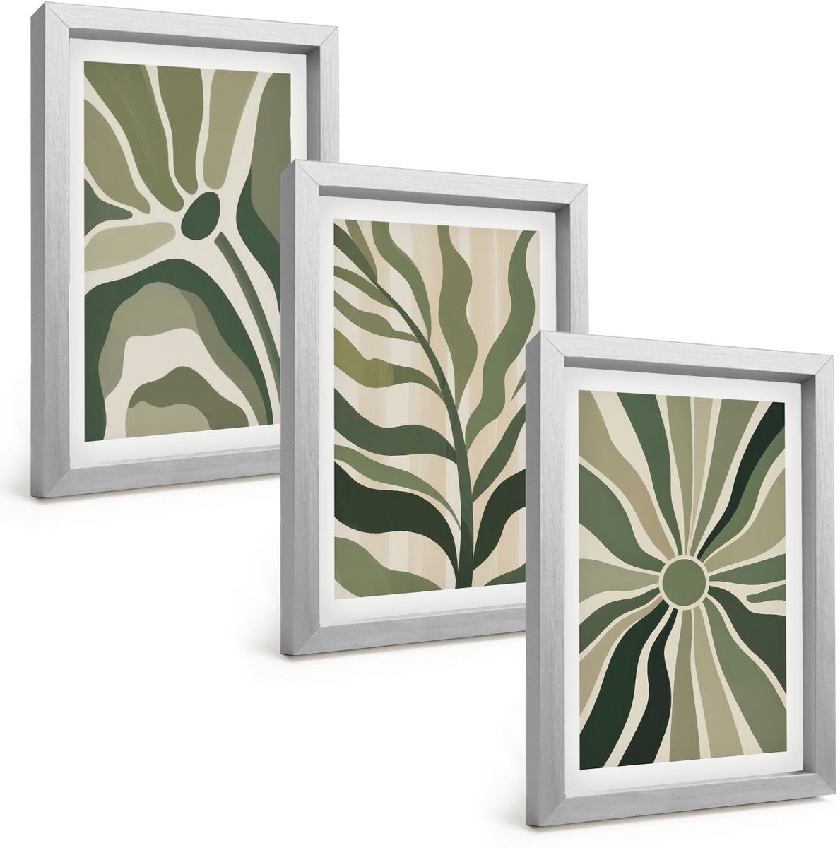 Tulup 4-Delige Schilderij Set - Plantenpatronen in tinten groen en beige - 20 x 30 cm - Stijlvolle Muurdecoratie - Kantoor - Interieur Decoratie