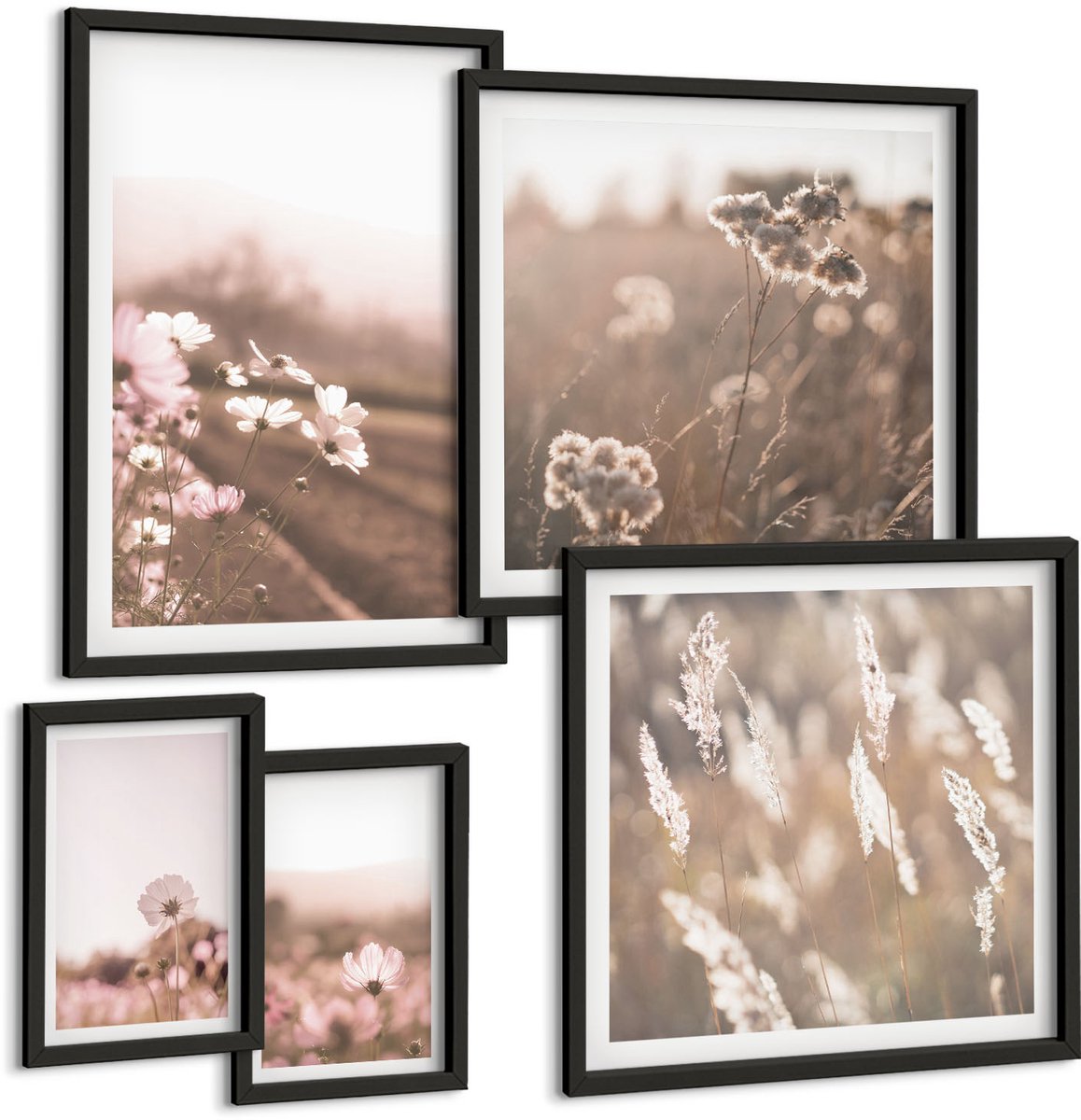 Tulup 4-Delige Schilderij Set - Bloemmotieven in delicate natuurlijke tinten - 50 x 50 cm, 20 x 30 cm en 40 x 60 cm - Wanddecoratie - Schilderijen Set - Interieur - Woonkamer Decoratie