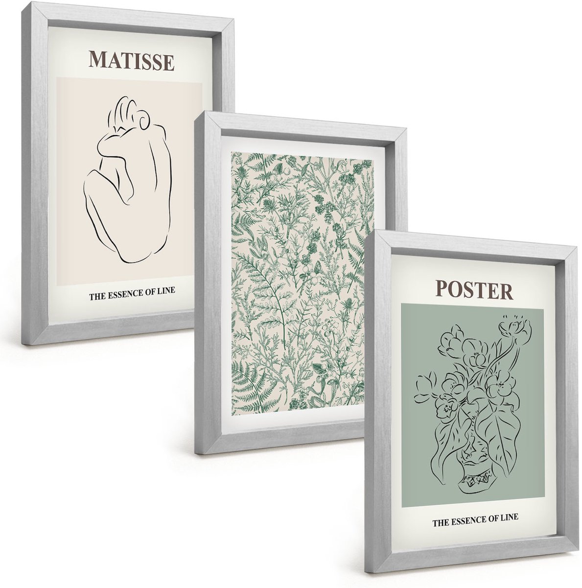 Tulup 4-Delige Schilderij Set - Lijnen en plantmotieven in een minimalistische stijl. - 20 x 30 cm - Muurdecoratie - Interieur Decoratie
