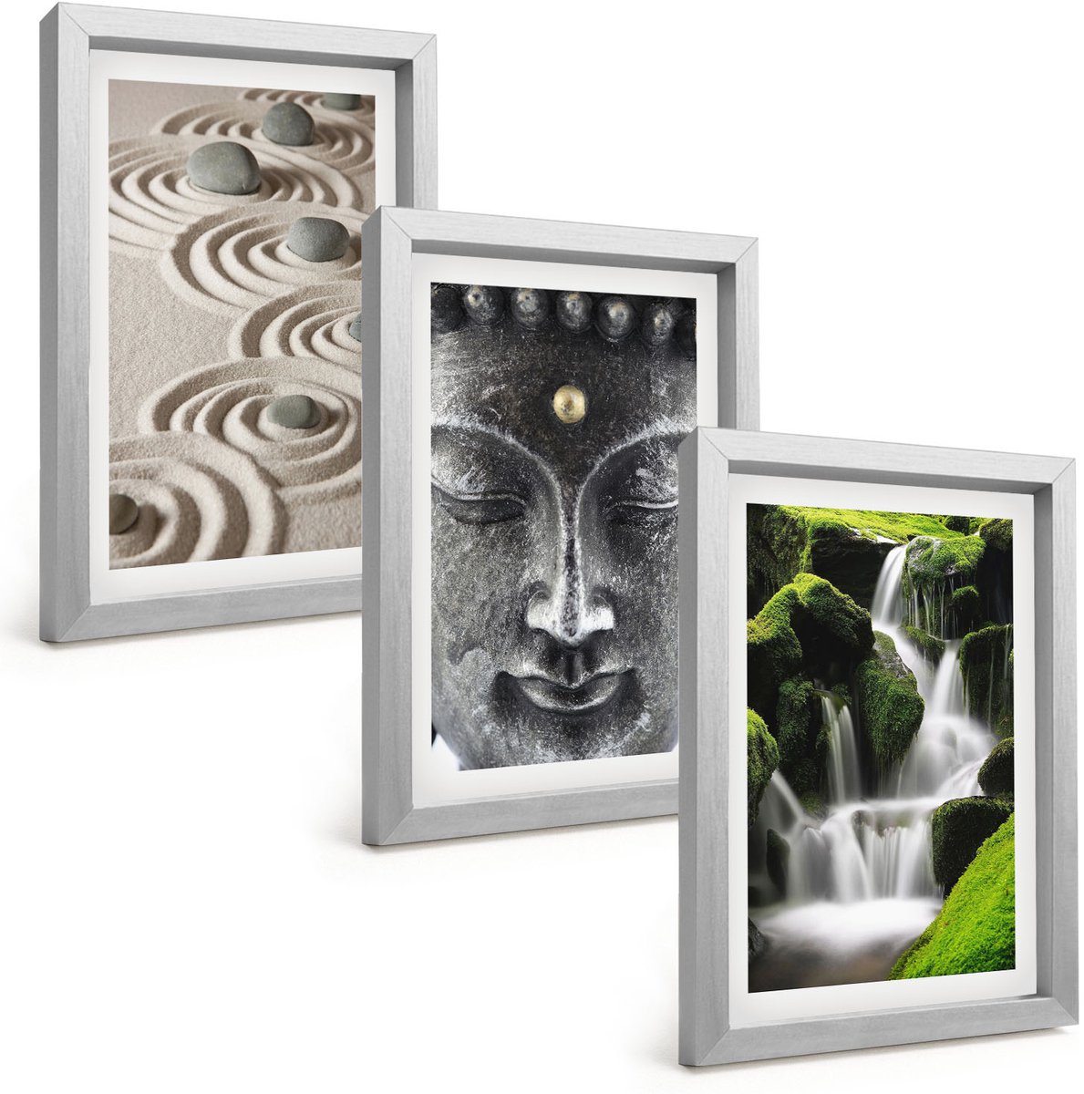 Tulup 4-Delige Schilderij Set - Rust van de natuur met stenen, een waterval en een Boeddha. - 20 x 30 cm - Stijlvolle Muurdecoratie - Kantoor - Moderne Wanddecoratie