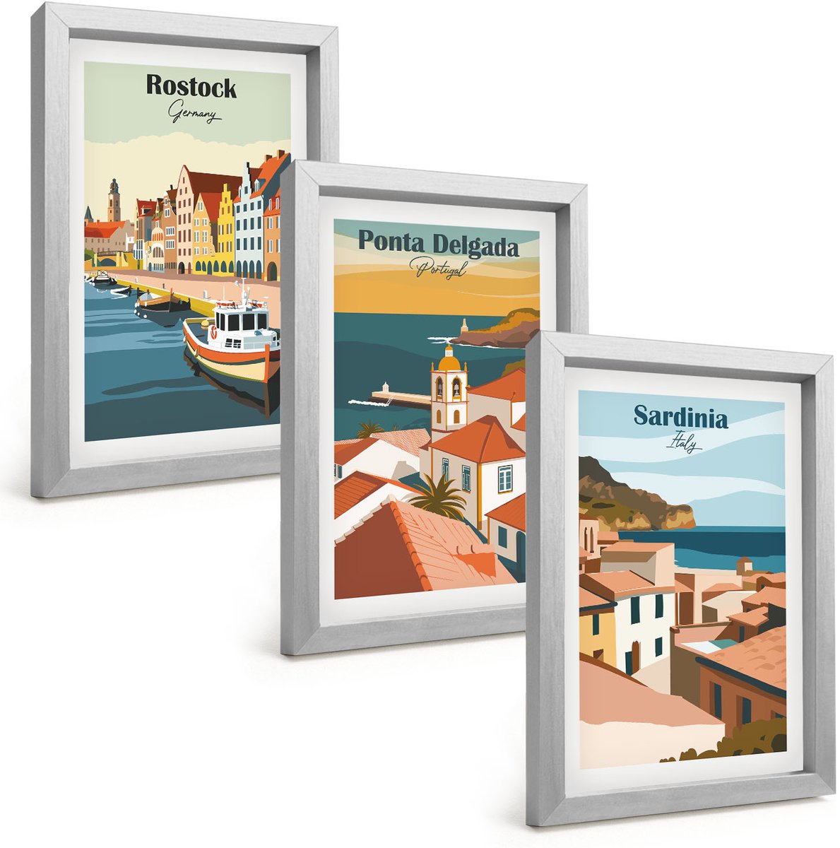 Tulup 4-Delige Schilderij Set - Uitzichten op Europese kust- en havensteden - 20 x 30 cm - Wanddecoratie - Schilderijen Set - Interieur - Moderne Wanddecoratie