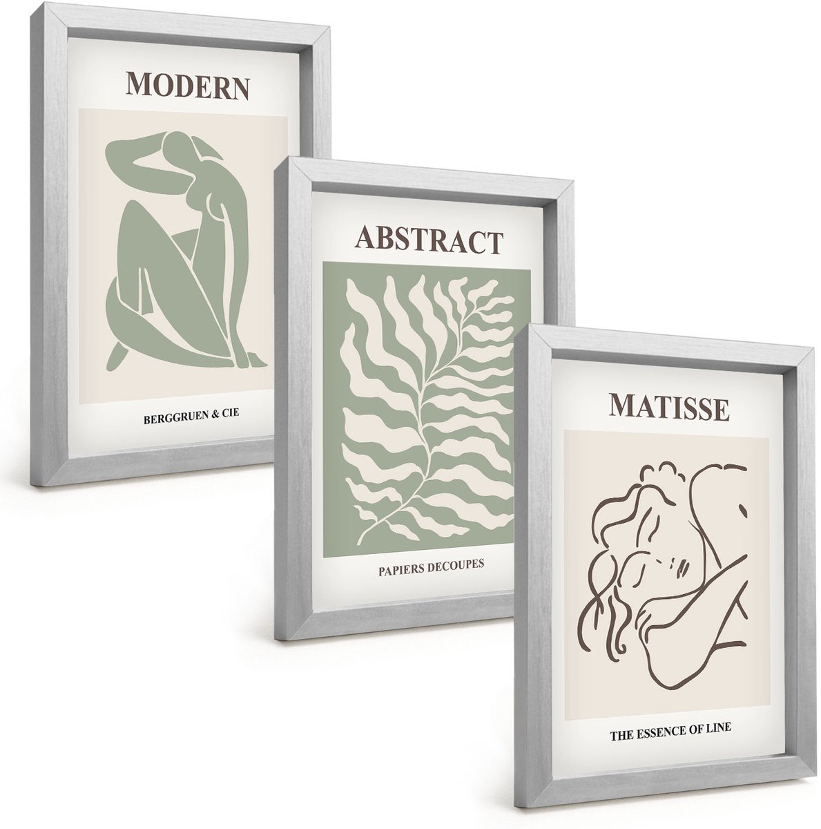 Tulup 4-Delige Schilderij Set - Stijlvolle schilderijen in groene tinten met figuren en bladeren. - 20 x 30 cm - Muurdecoratie - Decoratieve Schilderijen - Wohnzimmer - Wanddecoratie