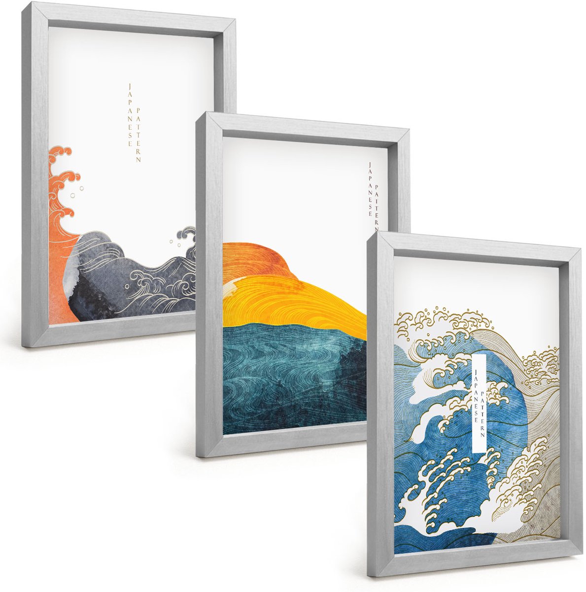 Tulup 4-Delige Schilderij Set - Golven in Japanse grafische stijl - 20 x 30 cm - Moderne Wanddecoratie - Slaapkamer - Stijlvolle Muurdecoratie