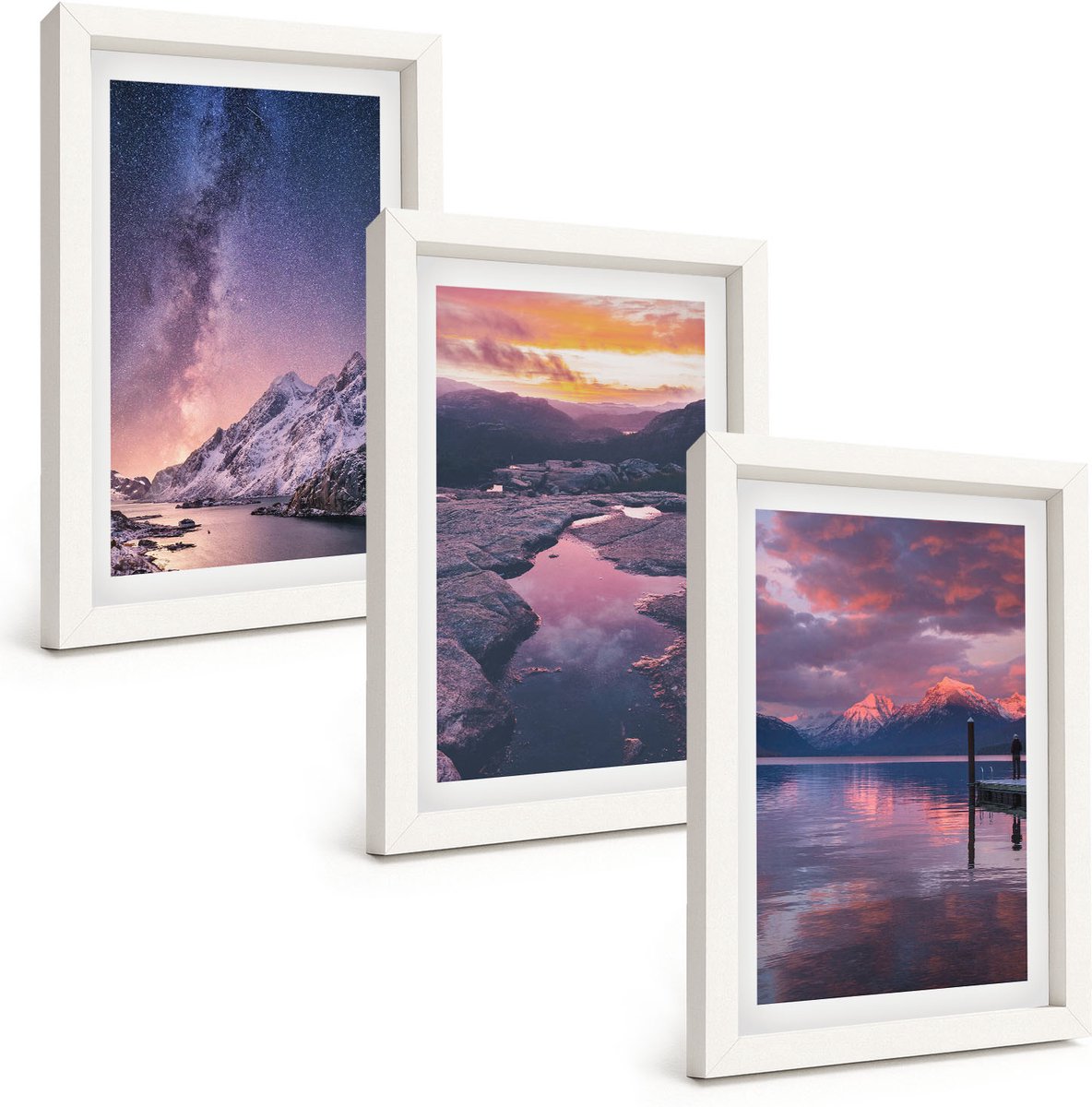 Tulup 3-Delige Schilderij Set - Bergen en water in prachtige natuurlijke landschappen - 20x30 - Schilderijen Set - Wanddecoratie - Woonkamer - Decoratieve Schilderijen