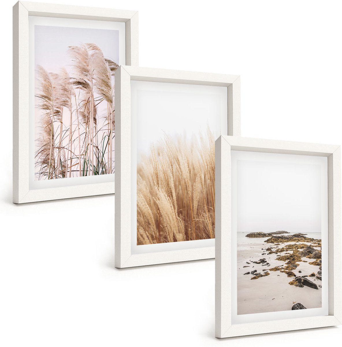 Tulup 3-Delige Schilderij Set - Pampasgrasvelden en Boho-strand - 20x30 - Decoratieve Schilderijen - Woonkamer - Interieur - Stijlvolle Muurdecoratie