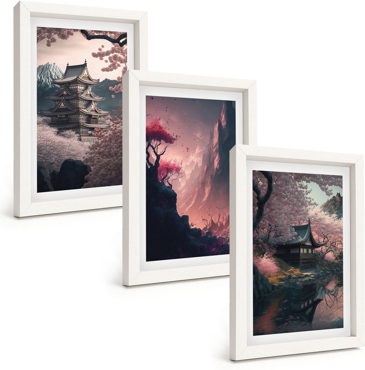 Tulup 3-Delige Schilderij Set - Fantasielandschappen van Japan Berglandschappen - 20x30 - Schilderijen Set - Wanddecoratie - Woonkamer - Interieur Decoratie