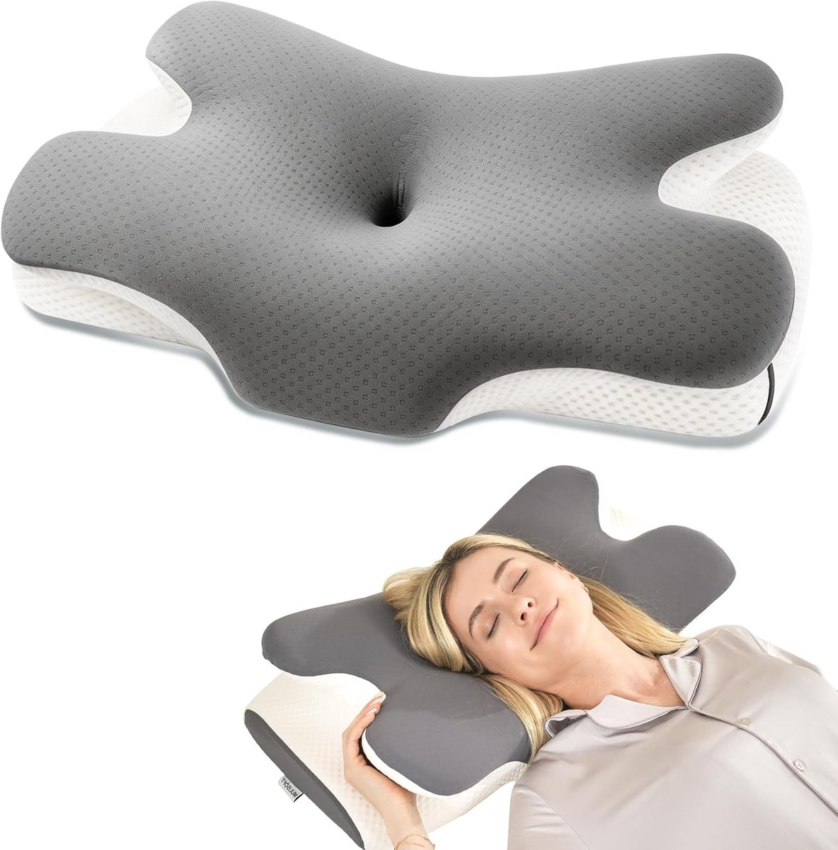 Neck Pillow Memory Foam - Ergonomisch Grijs - Ondersteunend Kussen voor Zijslapers - Comfortabel Slapen