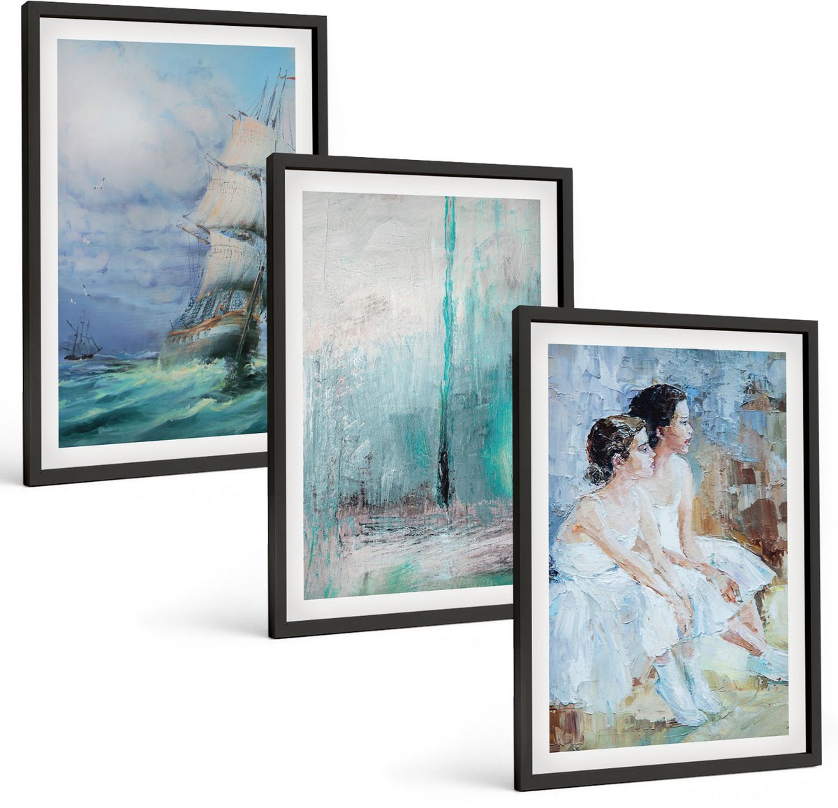Tulup 4-Delige Schilderij Set - Schip op zee: abstract portret van dansers - 40 x 60 cm - Decoratieve Muurdecoratie - Slaapkamer - Wanddecoratie