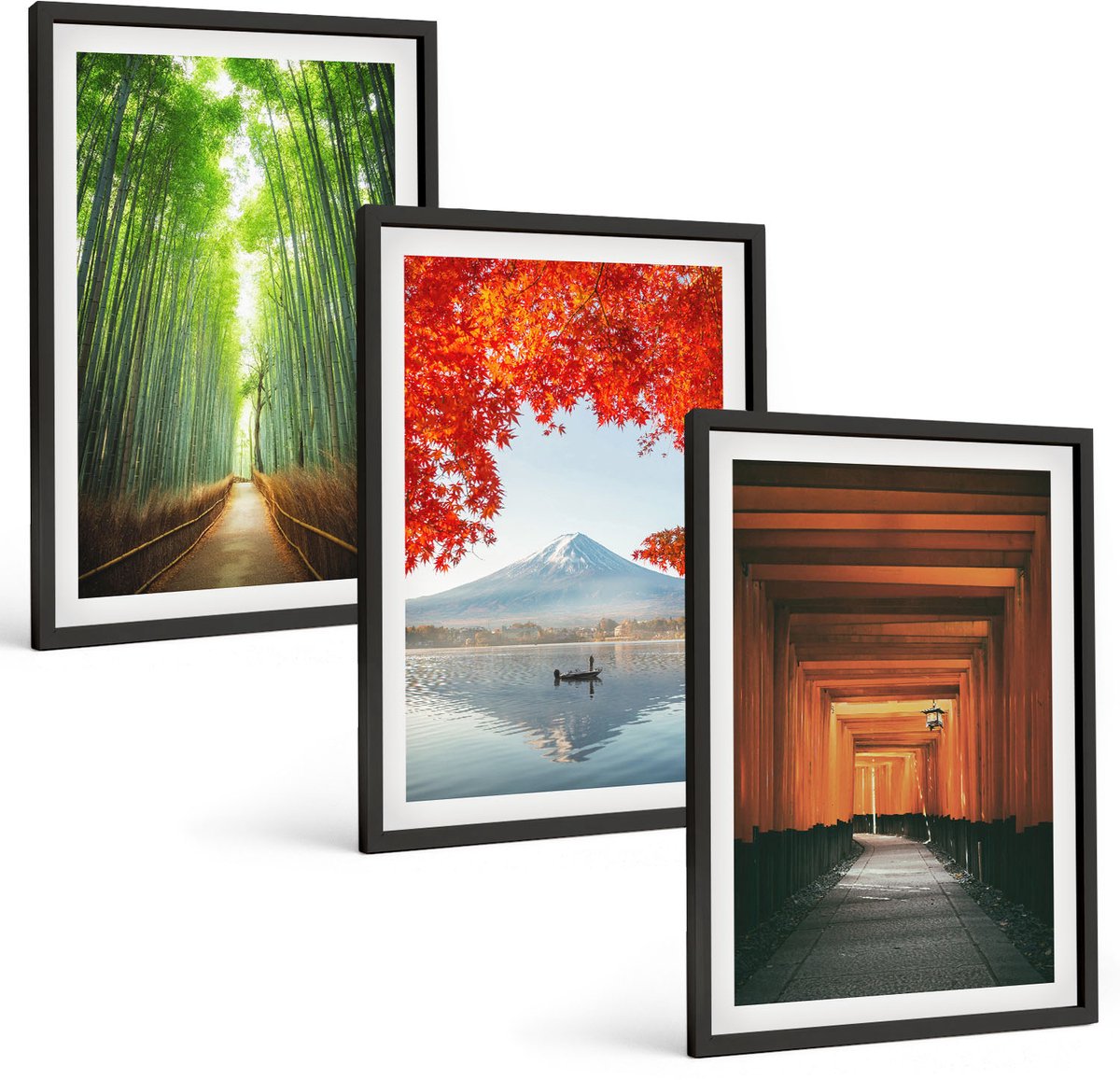Tulup 4-Delige Schilderij Set - Bamboebos, Mount Fuji, Torii-pad, Landschappen van Japan - 40 x 60 cm - Wanddecoratie - Woonkamer Decoratie