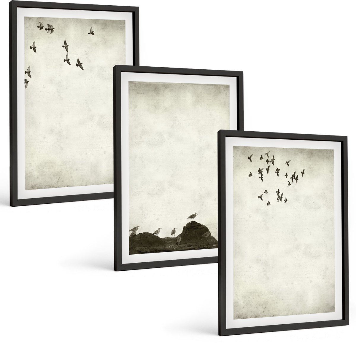 Tulup 4-Delige Schilderij Set - Vliegende zwerm vogels in minimalistische stijl - 40 x 60 cm - Muurdecoratie - Wanddecoratie - Slaapkamer - Decoratieve Schilderijen