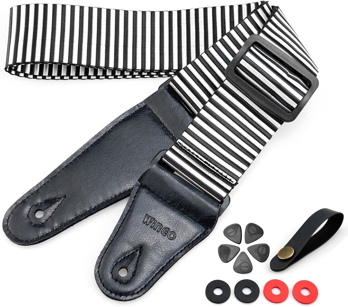 WINGO Gitaarriem, zachte nylon gitaarbanden voor basgitaar, klassieke, elektrische en akoestische gitaren, met - ShopVlot