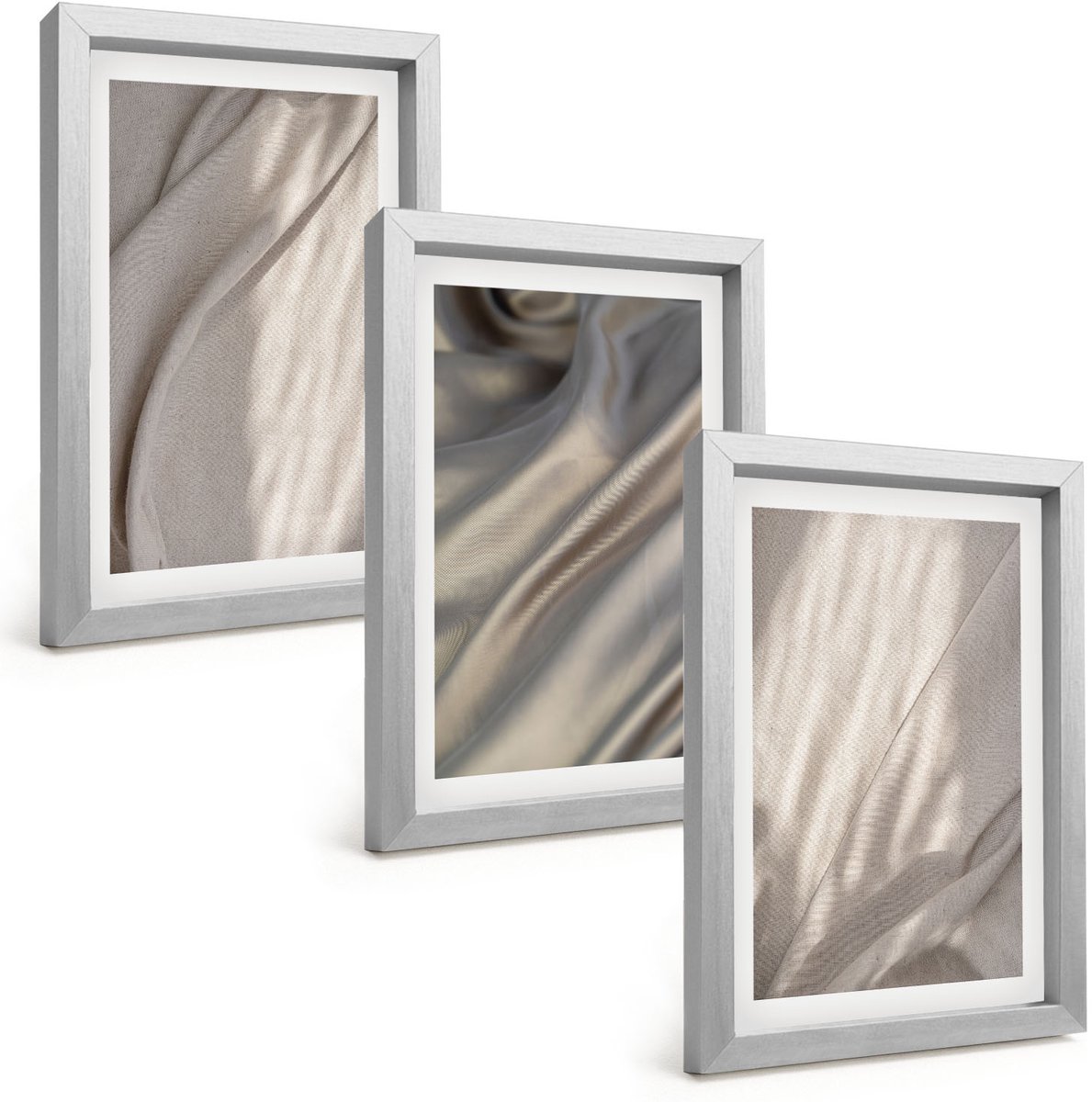 TULUP 4-Delige Schilderij Set - Natuurlijke textielstructuren van dichtbij - Boho - 20 x 30 cm - Wanddecoratie - Schilderijen Set - Interieur - Woonkamer Decoratie Zilveren lijst