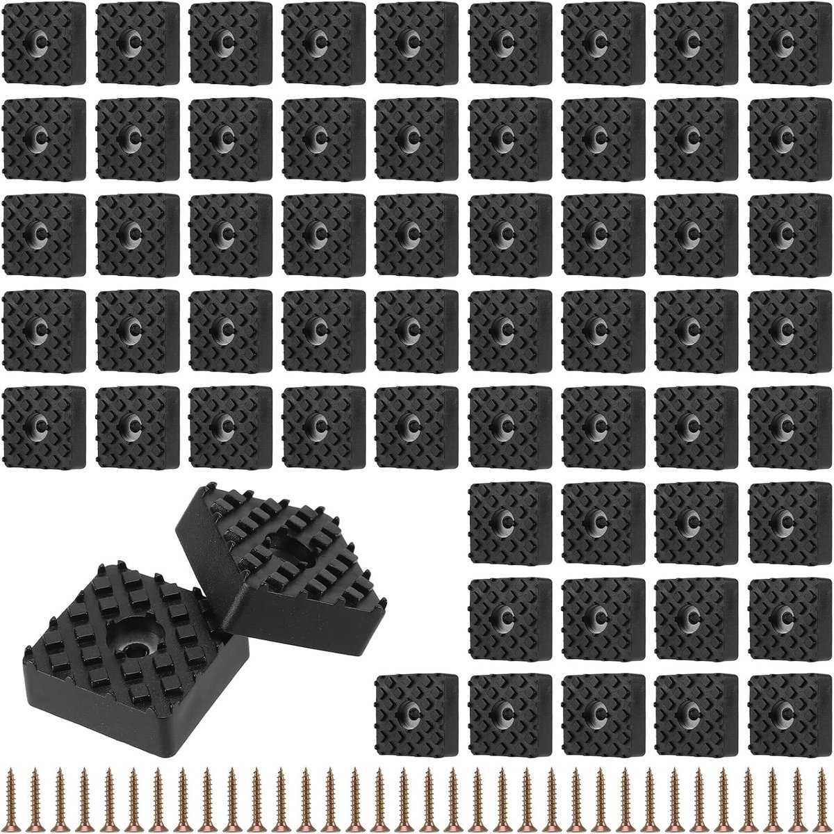 Pack of 60 Square Rubber Feet, 30 x 30 x 10 mm, Screwable Furniture Buffer with Screws, Non-Slip Floor Protector Pads - ShopVlot