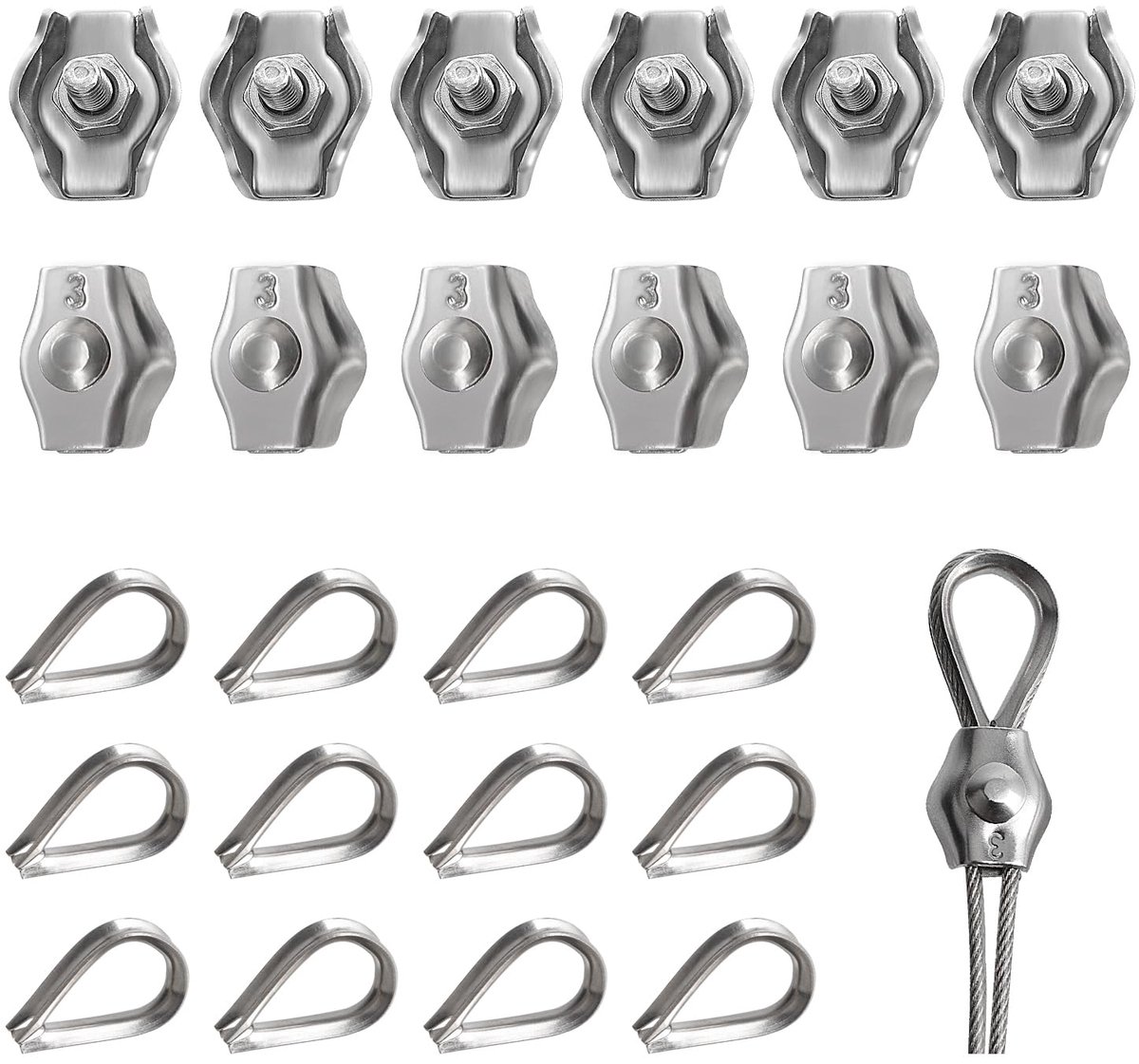 YEYIT 24 stuks kabelklemmen 3 mm roestvrij staal 304 kabelklem draadklem kabelklem M3 Simplex klem 304 - ShopVlot