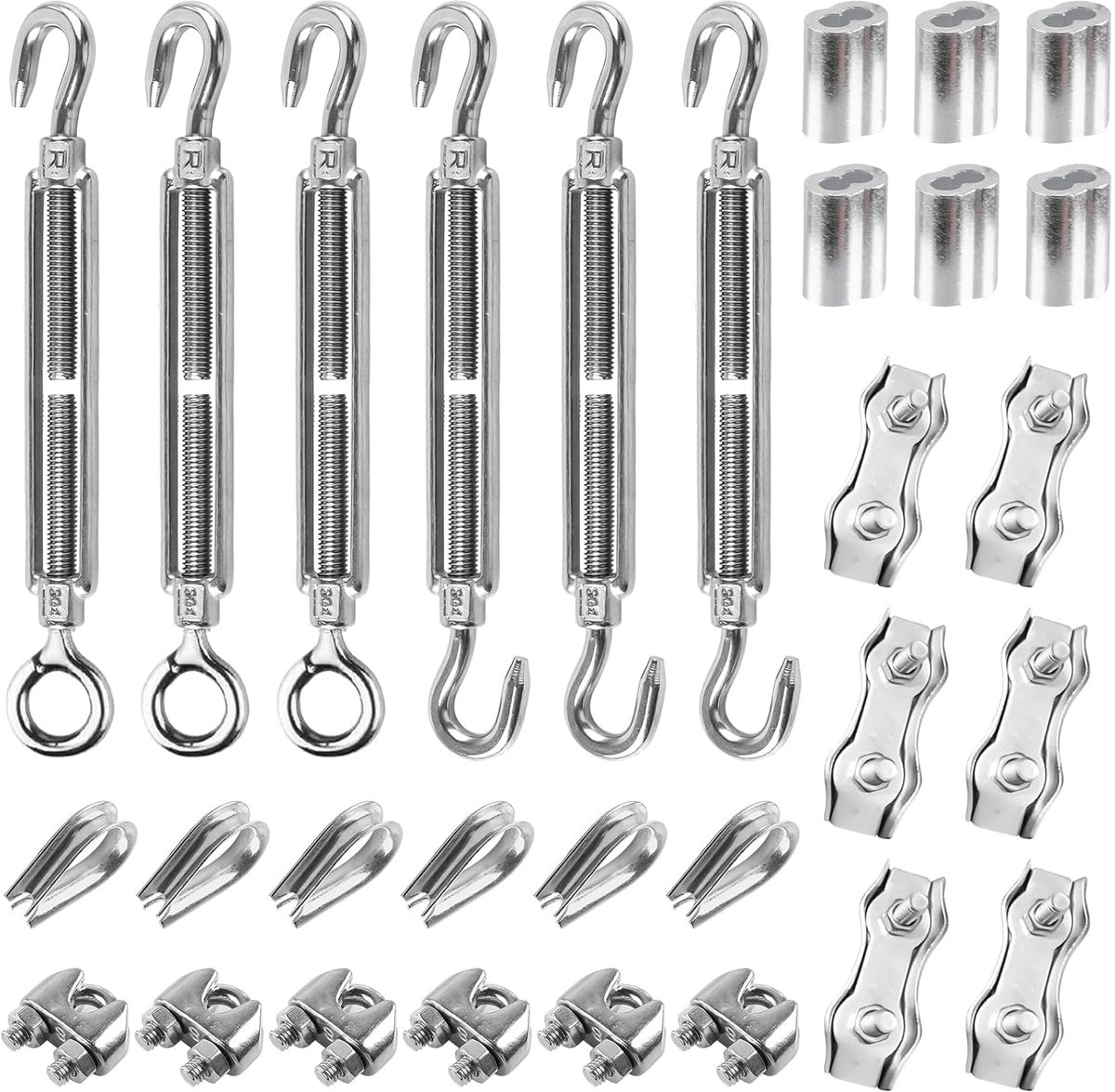 30 stuks spanslot M4 kabelspanners set, 3 mm staalkabel spanners set met roestvrij staal spanschroef M4 - ShopVlot