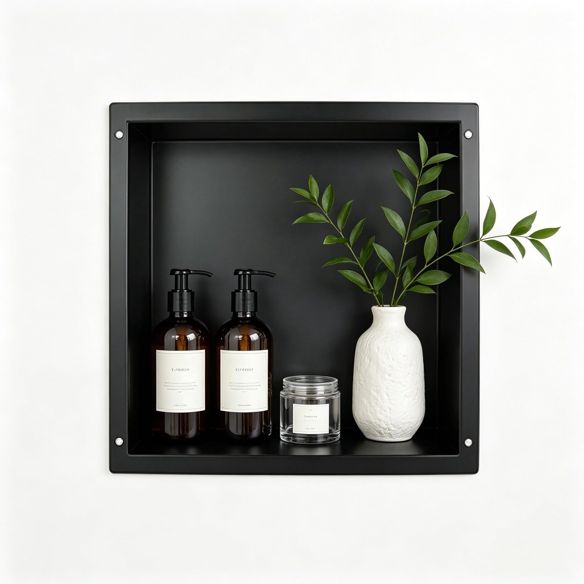 Famanu – Wandorganizer van roestvrij staal, 30 x 30 x 10 cm, zonder rand, zwart