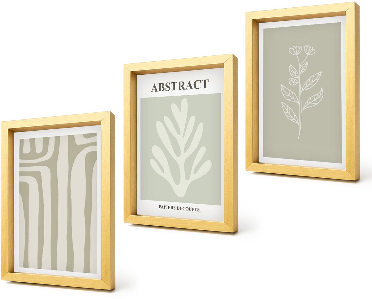 Coloray 4-Delige Schilderij Set - Abstracte plantpatronen in ingetogen kleuren - 20 x 30 cm - Moderne Wanddecoratie - Slaapkamer - Interieur Decoratie