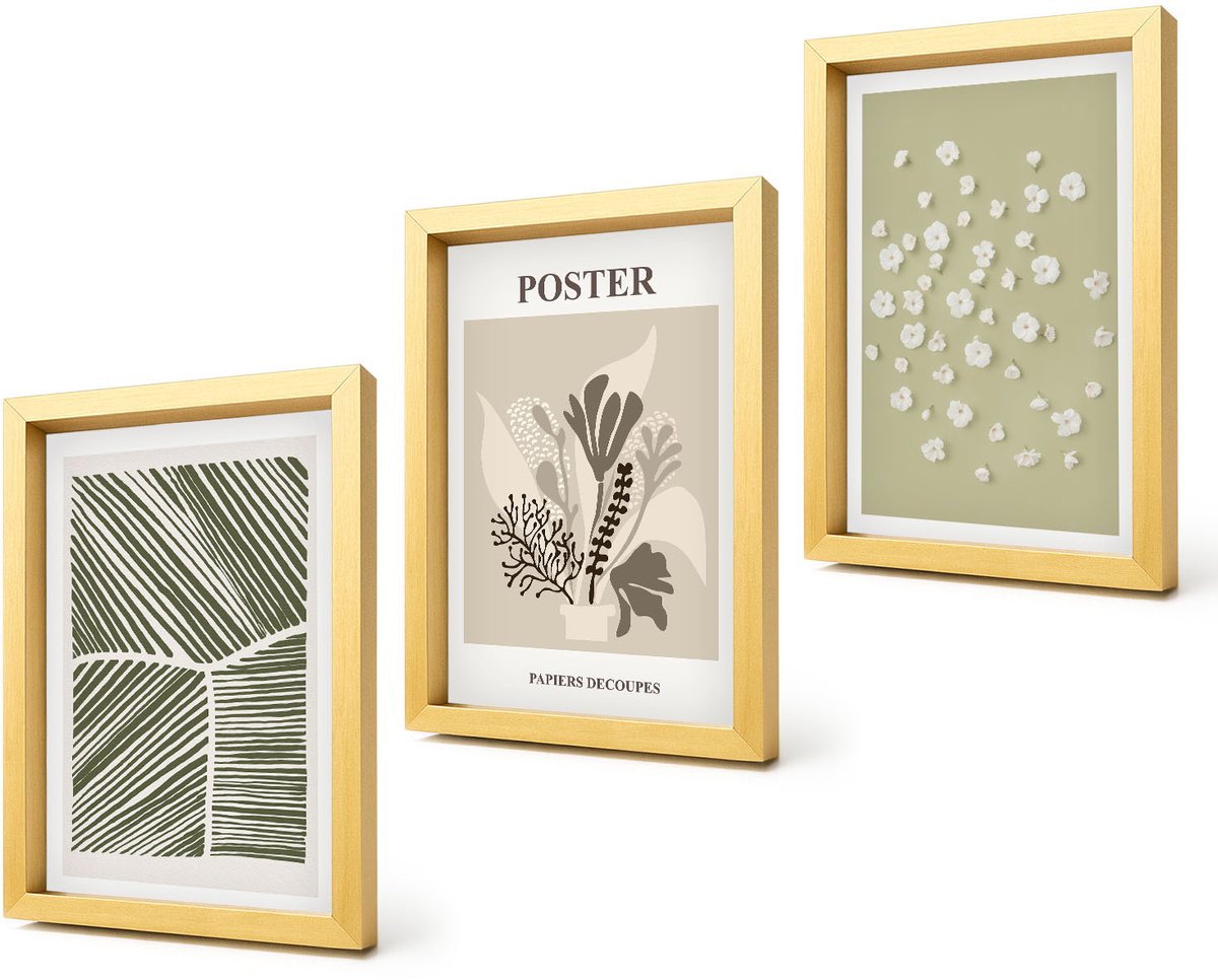 Coloray 4-Delige Schilderij Set - Plantmotieven in ingetogen kleuren en patronen. - 20 x 30 cm - Stijlvolle Wanddecoratie - Interieur - Decoratieve Schilderijen