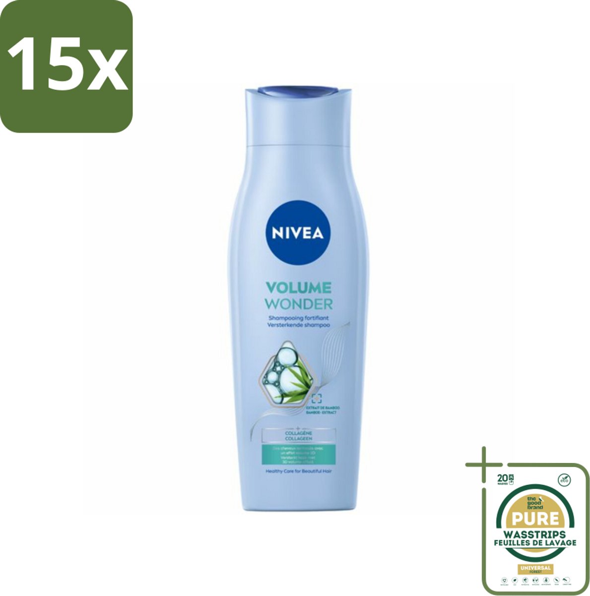 15 x NIVEA - Shampoo - Volumeverzorging - Versterkend - Gezonde Zorg - 250 ml - Grootverpakking - Haar Volume - Fijn Haar - Futloos Haar - Volume Shampoo - Versterkend Haar